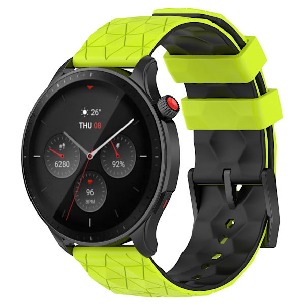 Fotbolls Mönster Dubbel Färg 22mm Silikon Klockarmband för Huami Amazfit GTR 4 46mm Lime  Black