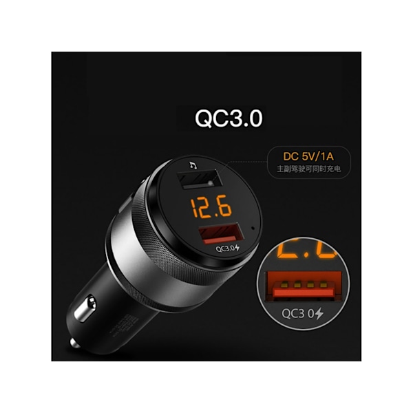 Automatisk Bluetooth FM Transmitter Trådløs Bluetooth FM Radio QC 3.0 Kfz Sort