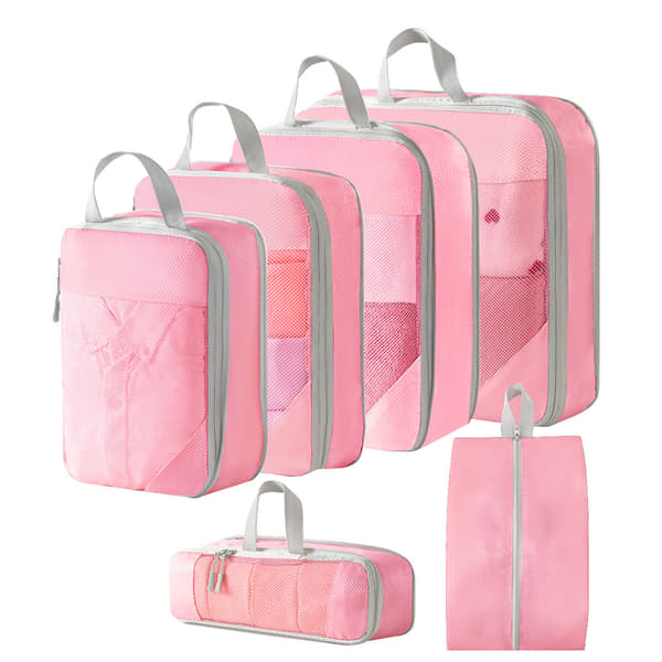 Kuffert Organizer Taskesæt, Med Skotasker 6-pak (Pink)