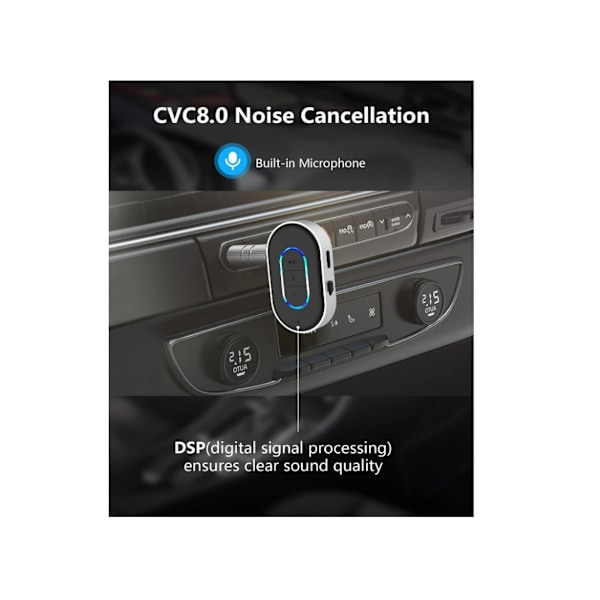 Bluetooth 5.3 Aux -sovitin autoon, Bluetooth-sovitin autoon 3,5 mm:n aux-tulolla, aux Bluetoothiin virtakytkimellä