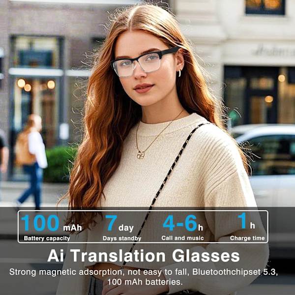 Smart Glasses Ky02, Bluetooth Audio Ai Oversættelse, Polariserede Solbrilleglas (Sølv)