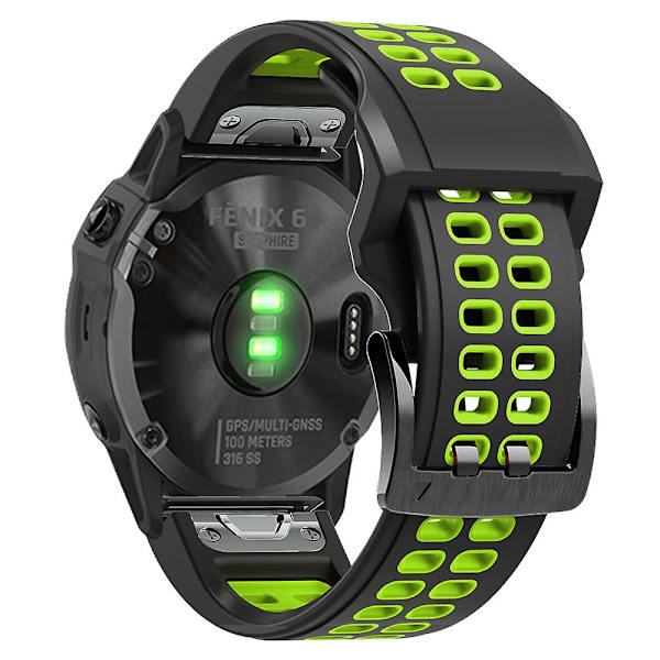 KLB-LWGJ-001 För Garmin Fenix 7 / 7 Pro Watch Band QuickFit 22mm Andningsbart Dubbelrads Hål Rem Black Lime