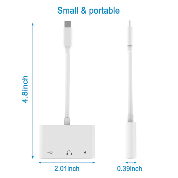 Adaptere 3-i-1 USB C til 3,5 mm lyd OTG-adapter