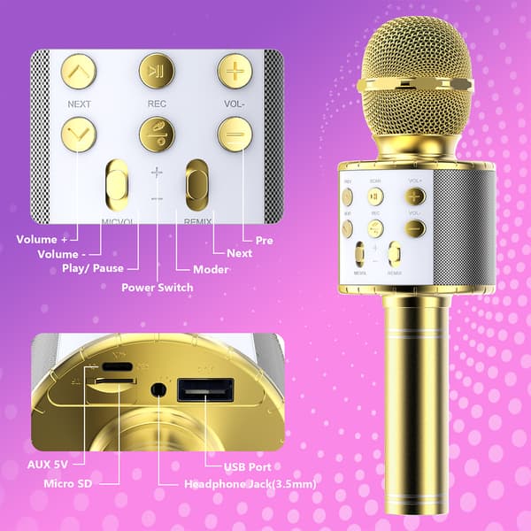 Trådløs Bluetooth Karaoke-mikrofon til drenge og piger på 9, 10, 11 og 12 år Silver