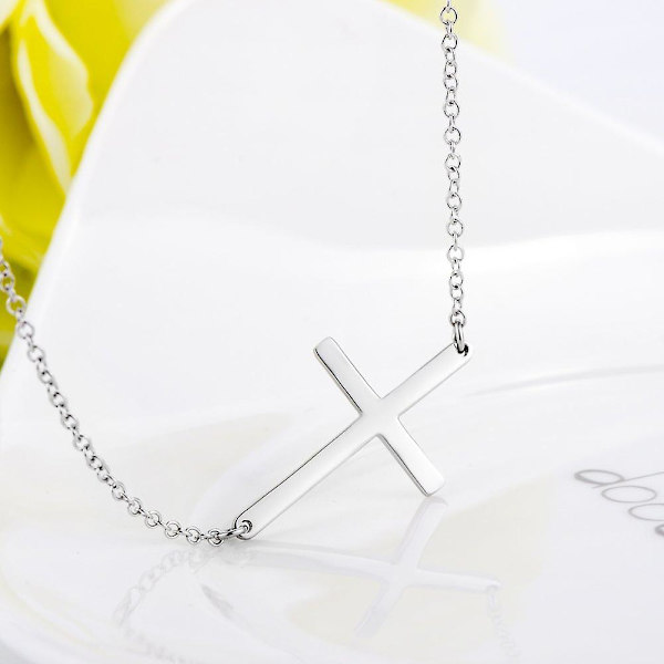 Sideways Cross Halsband För Kvinnor, Sterling Silver Kristna Gåvor För Kvinnor Män Pojke 16+2" kedja