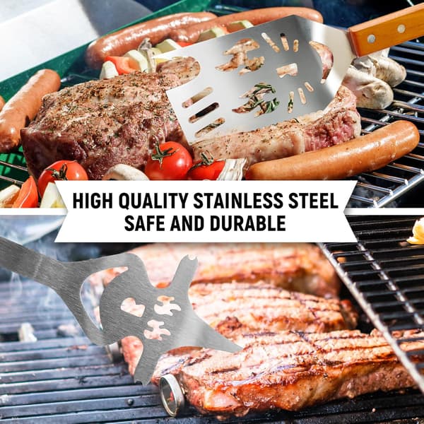 Sæt med 3 grilltilbehør ekstra tykt rustfrit stål multifunktionsspatel gaffeltang A
