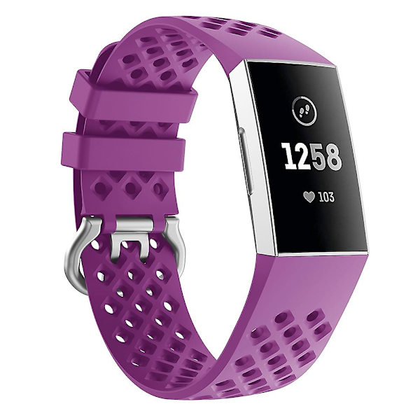 För Fitbit Charge 3 / 4 ihålig fyrkantig silikonrem Purple