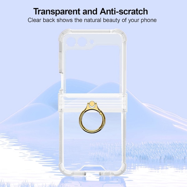 Etui til Samsung Galaxy Z Flip 7, med hængselbeskyttelse og ringholder (Transparent)