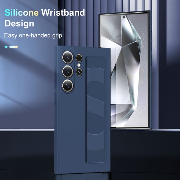 Skal för Samsung Galaxy S24, flytande silikon med handledsrem (Vit)