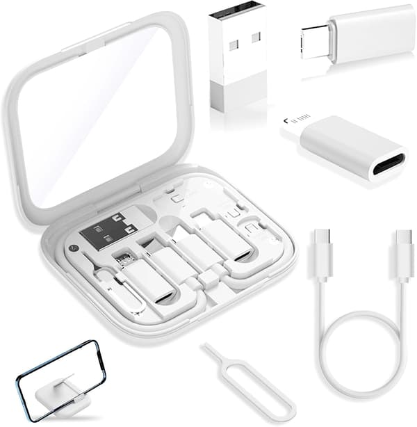 Adapter - Indeholder makeupspejl/USB C-kabel/OTG-adaptere til mobiltelefon (hvid)