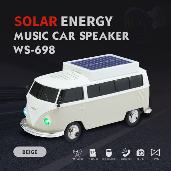 Bluetooth-høyttaler Ws-698 Buss, Solcellelading Med Tf Usb Fm Aux Tws (Beige)
