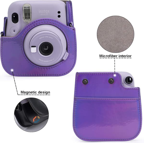 Fodral för Instax Mini 12 11 9 8, PU-läder med axelrem (Silver) Silver