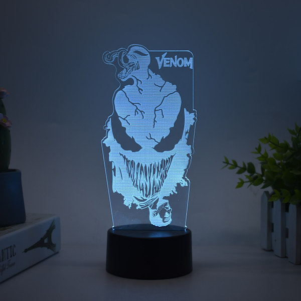 3D nattlys kreativ lysmaleri dekorasjon pyntegjenstander for barns gaver Svart rund Venom 16 color remote control