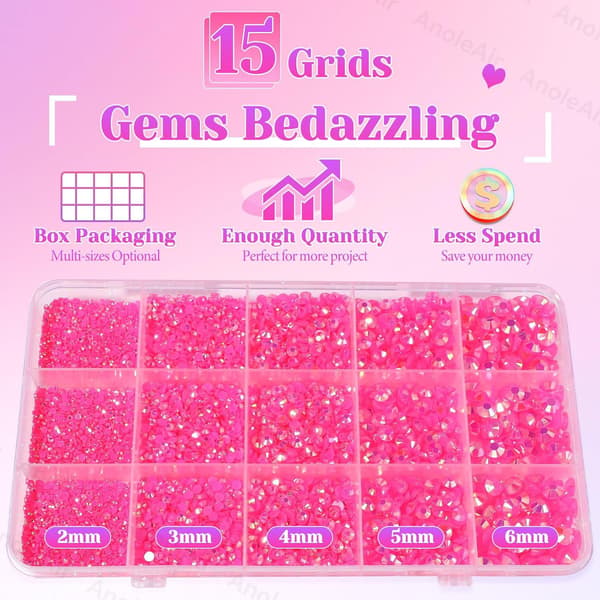 15 Gitre Harpiks Rhinestones Sæt, 2/3/4/5/6mm Blandede Størrelser White AB