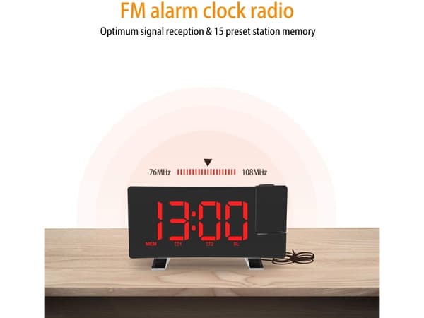 Radio-LED-USB-kello kattoprojektiolla red
