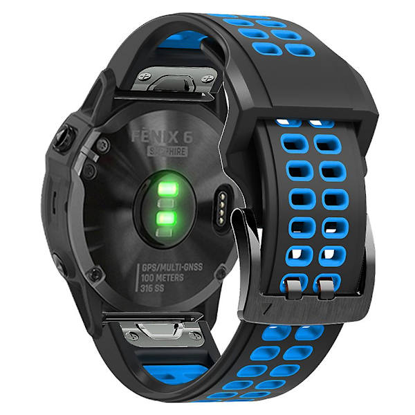 KLB-LWGJ-001 Til Garmin Fenix 7 / 7 Pro Ur Bånd QuickFit 22mm Åndbar Dobbelt Række Huller Rem Black Sky Blue