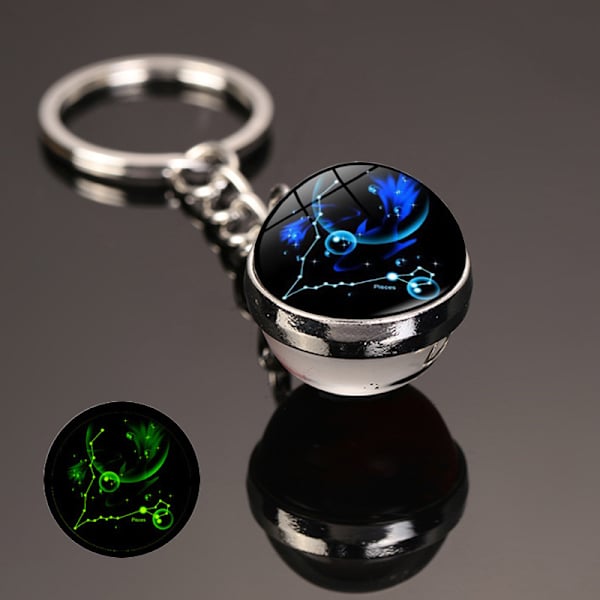 Ny 12 Constellation nøglering Stjernehimmel lysende nøglering Time Stone Glas Kugle nøglering tilbehør Vedhæng nøglering gaver Pisces