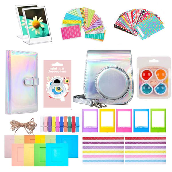 Etui - Tilbehør til Instax Mini 11, inklusive album og andet tilbehør (sølv)