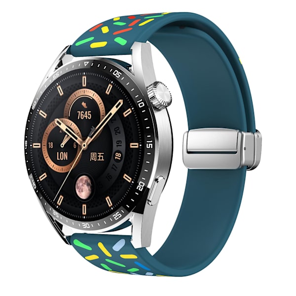 Kuosi silikonirannekkeet Samsung Galaxy Watch6 / Watch6 Classic / Watch 5 Pro / Watch4 Classic -kellolle, 20 mm:n ranneke Blackish Green Rainbow