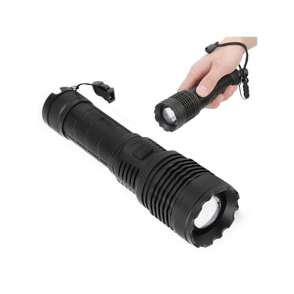Tehokas USB-taskulamppu, zoom-toiminto, 5 tilaa (musta)