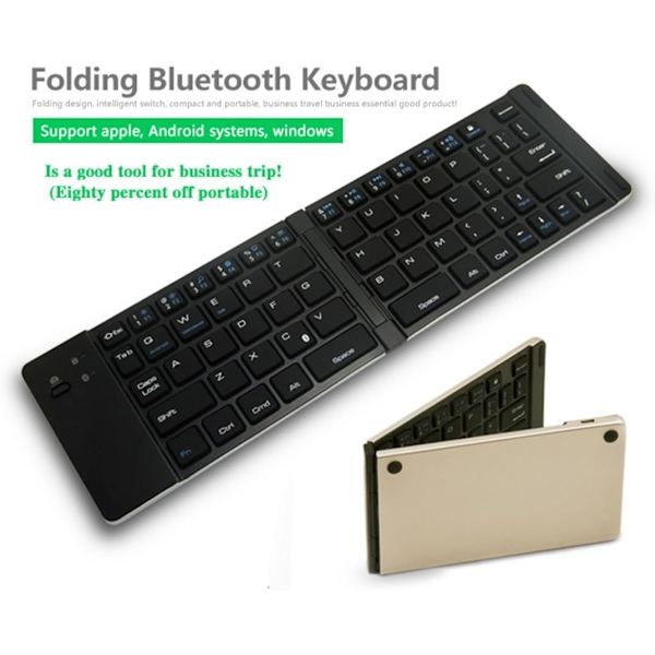 Vikbart tangentbord BT66, trådlöst Bluetooth 66 tangenter, stödjer Android / iOS (svart)