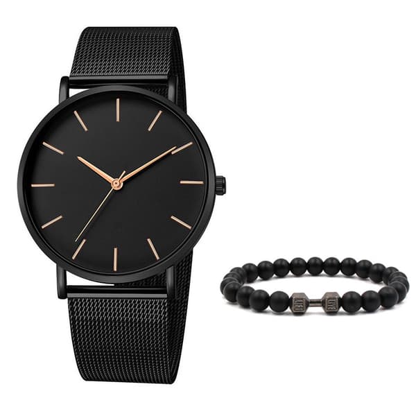 Enkel modeklocka för män + armbandset (roséguld)