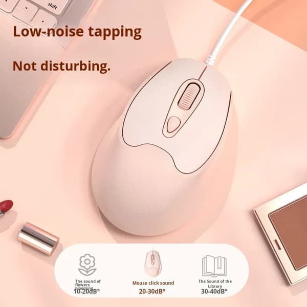 Kablet mus, 800-1200-1600DPI, USB-kabel (rosa)