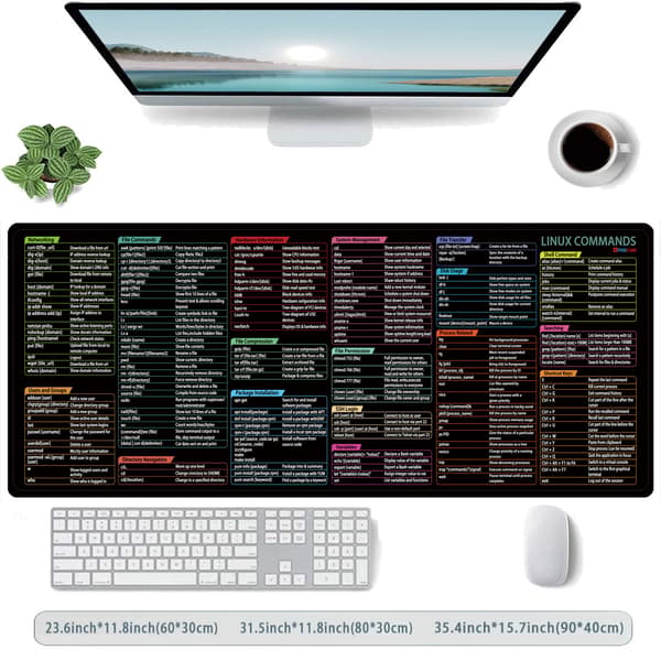 Musematte - Med sydde kanter og sklisikker gummibase, Linux-kommandoer (300*600*2Mm)