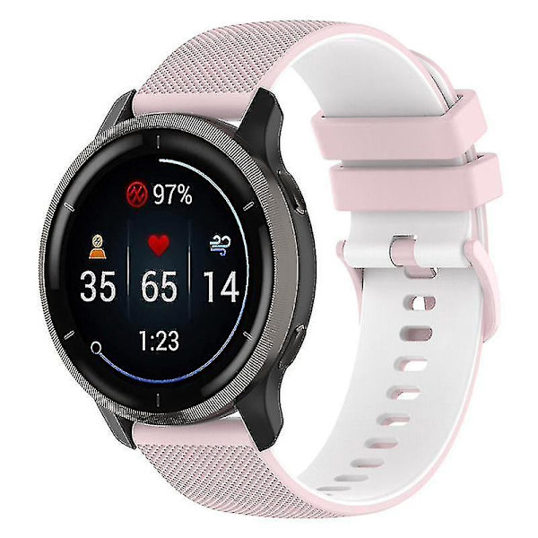 For Garmin Venu2 Plus/Venu Sq/Vivomove Grid Texture Silikonklockarmband 20mm Tvåfärgat Armband Pink White I Garmin Venu 2 Plus