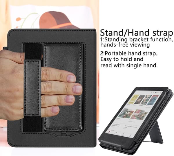 Etui til Kobo Clara Colour/Bw 2024, sammenleggbart stativdeksel med håndstropp (brun) Brown