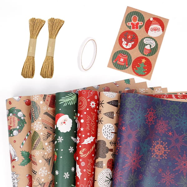 Presentpappersset - 6 ark jul för vinterhelg jul, 70 * 50 cm (03)
