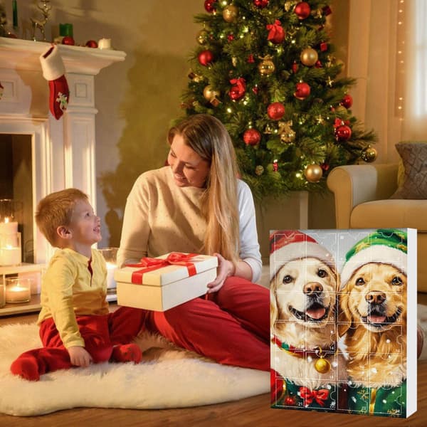 Adventskalender 2D Julehat Hund Akryl Vedhæng, 24 Dages Nedtælling
