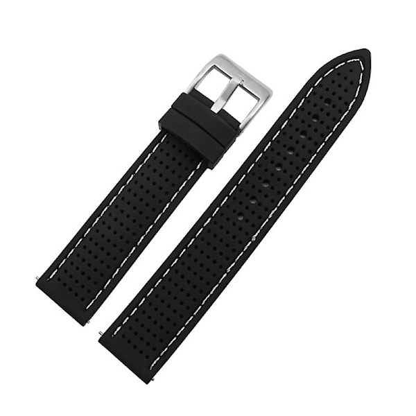 Til Huawei Watch GT 3 42mm/ GT 3 Pro 43mm Watch Band 20mm Silikone Rem Black White Thread Silver Buckle
