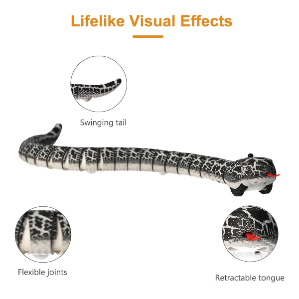 1 stk Rc Snake Toy, 1 stk fjernbetjening, 1 stk ladekabel, 3 stk Lr44 knap batteri black