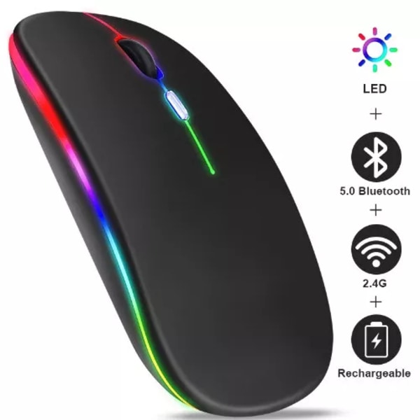 Uppladdningsbar trådlös Bluetooth-mus med 2,4 GHz USB RGB 1600DPI-mus (Roséguld)