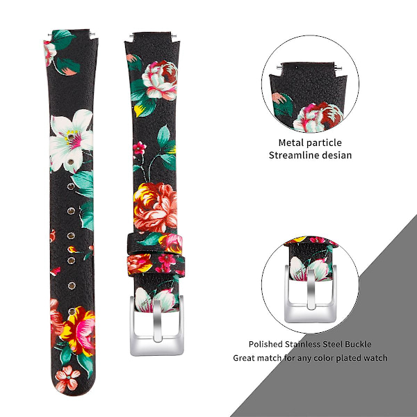 For Fitbit Inspire / Inspire HR älykello ranneke Top-kerroksen nahkaranneke, KOKO L-6.7-8.1 tuumaa Black Red Flower