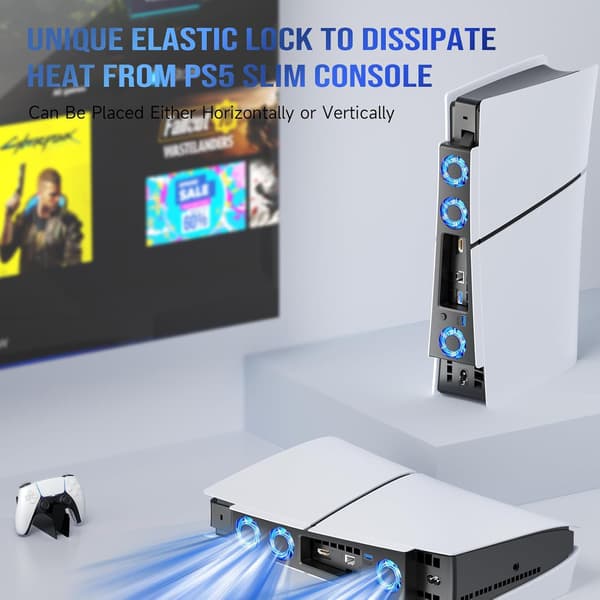 Køleventilator - Støjsvagt kølesystem med USB 3.0-port til PS5 Slim Digital/Discs Edition