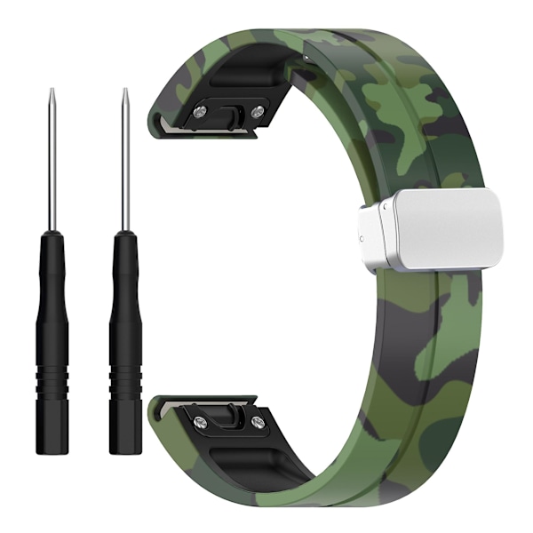 Kamouflage Silver Spänne 20mm Sportklockarmband För Garmin Fenix 7S/6S Pro / 5S Plus/Instinct 2S Camo Green