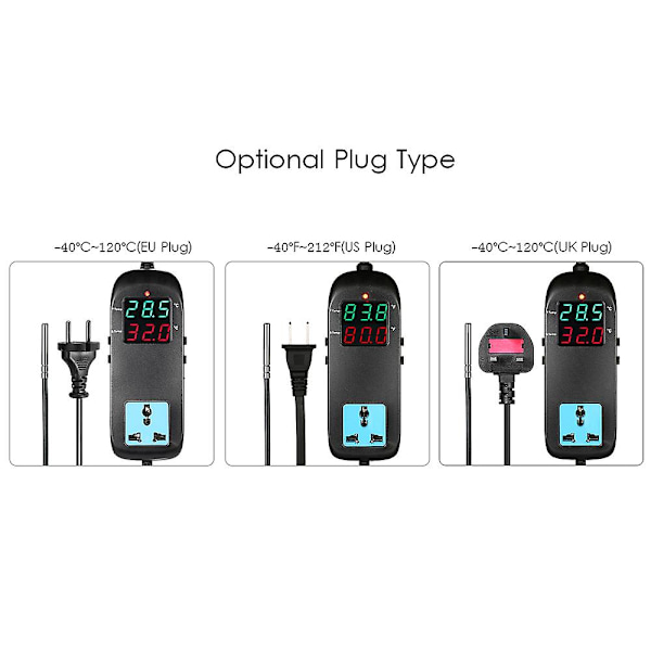 Elektronisk termostat LED digitalt display Opdrætstemperaturkontrol termoelement termostat med stikkontakt AC 90v250v US Plug