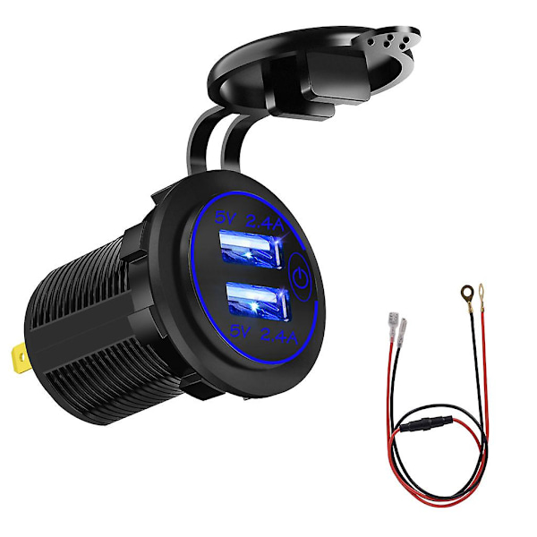 Dubbla portar USB-billaddare med digital LED-voltmeter 12V/24V