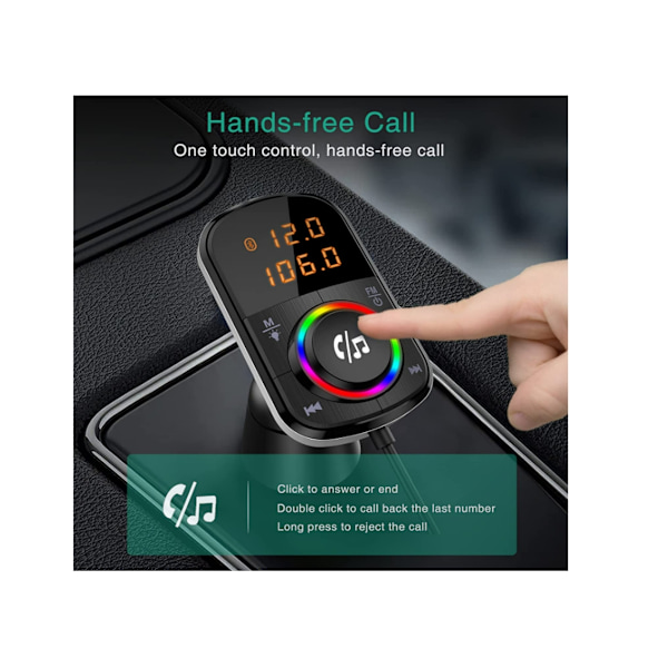 Bluetooth FM-sändare, Trådlös Bluetooth 5.0 Bilradio USB C Billaddare Snabbladdning PD 18W E,