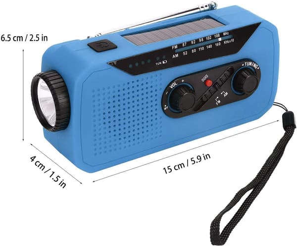 Nødradio med håndsving og lommelygte (Blå)