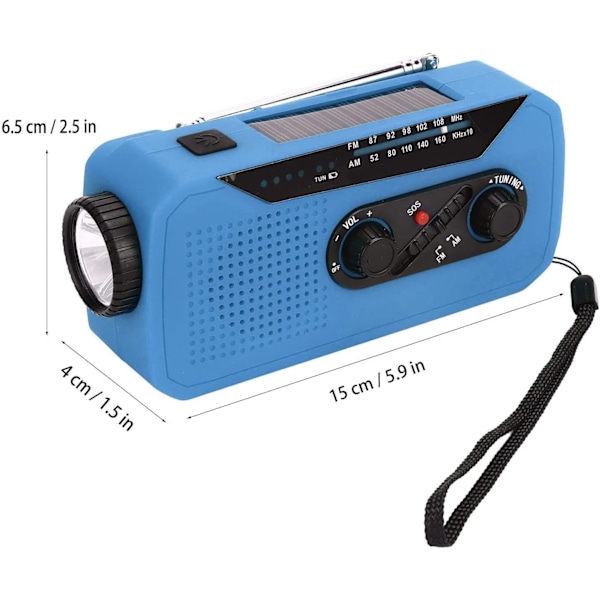 Nödradio med Vev, Vädervarning och Ficklampa (Blå)