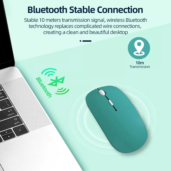 Trådløs 2.4Ghz & Bluetooth Mus, Til Laptop/Pc/Mac/Ipad Pro (Blå)