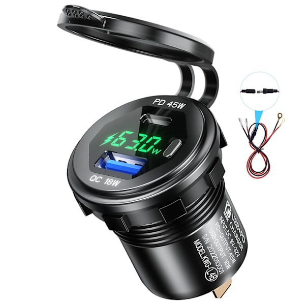45w Typ C Pd+18w För Qc 3.0 Usb Laddare Med Växel Voltmeter Telefonladdning Så Green
