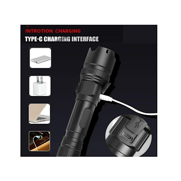 Ficklampa 20000 Lumen Super Stark Taktisk Ficklampa Zoombar 5 Lägen Vattentät Kraftfulla Ficklampor Med LED-Display