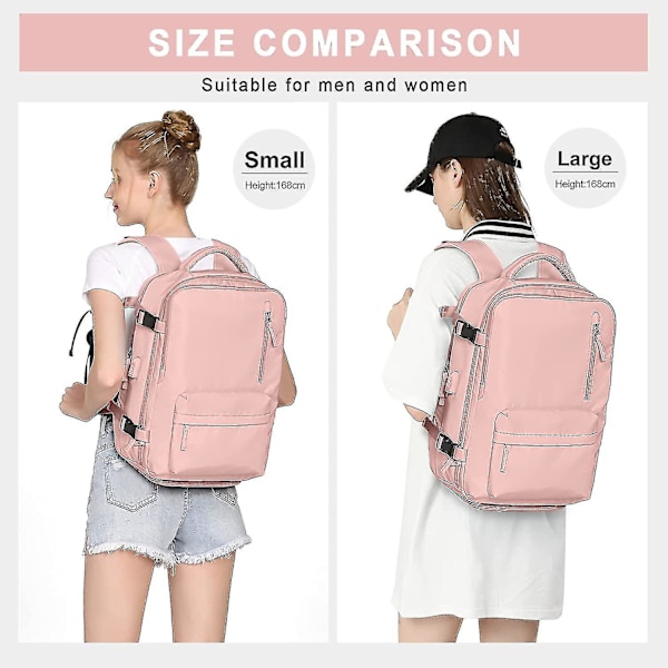 Stor resväska för kvinnor, flygplansgodkänd vattentät 15,6-tums laptopryggsäck, handbagage med skofack rosa_fs Pink
