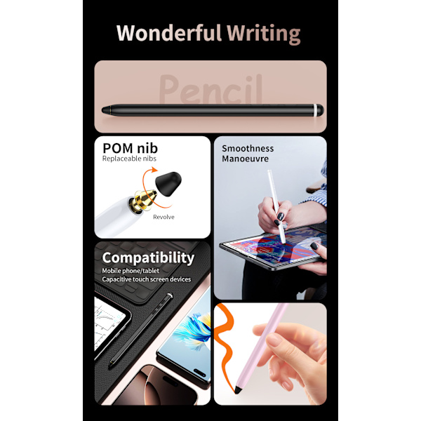 Stylus Pen - Generel, Til Android og Apple Telefoner/Tablets (Sort)