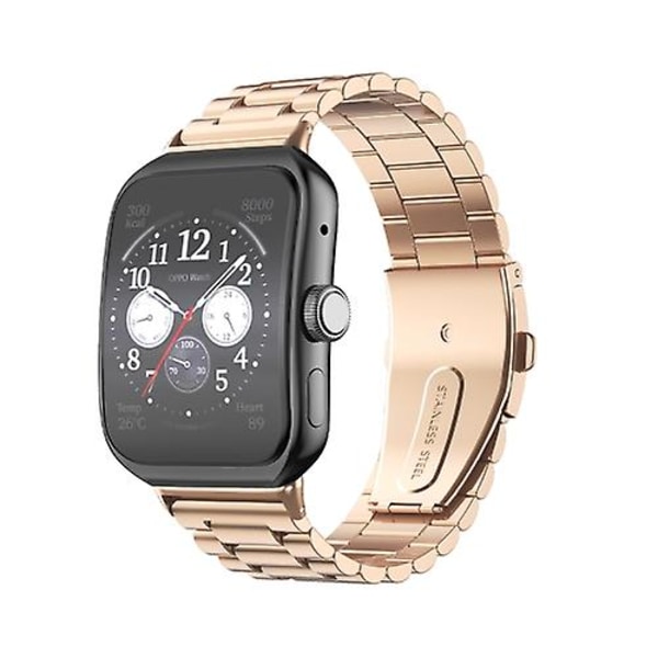 Til Oppo Watch 3 Pro 3-perlet fladt spænde i rustfrit stål urbånd STH Rose Gold