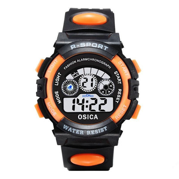 Elektronisk watch för barn Färg Lysande urtavla Livslängd Vattentät multifunktions elektronisk watch för pojkar och flickor orange